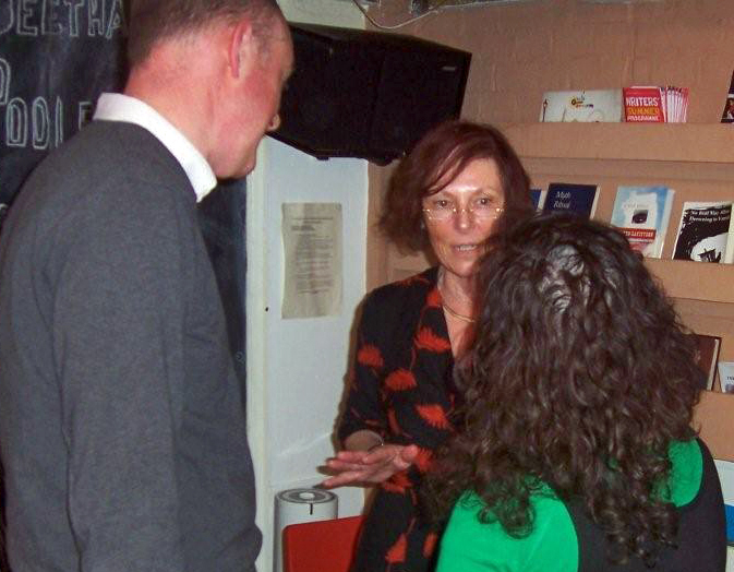 Pam at her launch talking to readers.